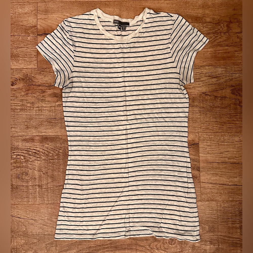 Vince Striped Linen & Cotton Blend Short Sleeve Tshirt XS